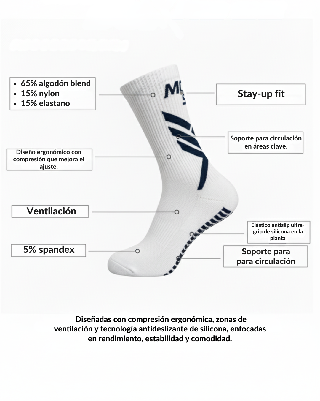 Descripción y características de la calceta antideslizante para futbol Moc Sox Pro One White